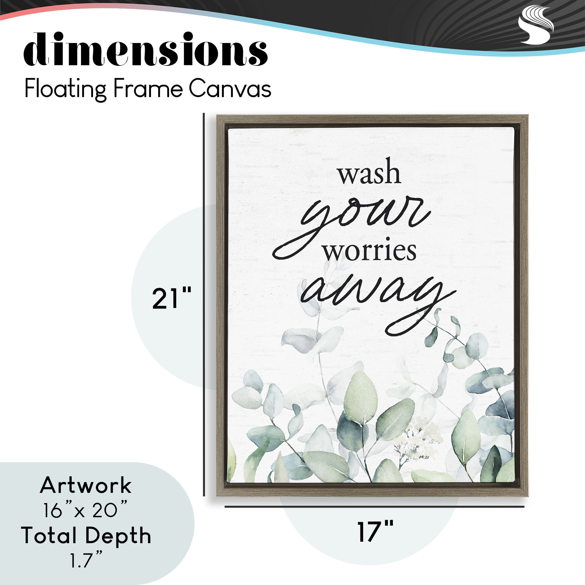 Wash Worries Away Herb Leaves Brown Framed Floater Canvas Wall Art, design by Lettered and Lined