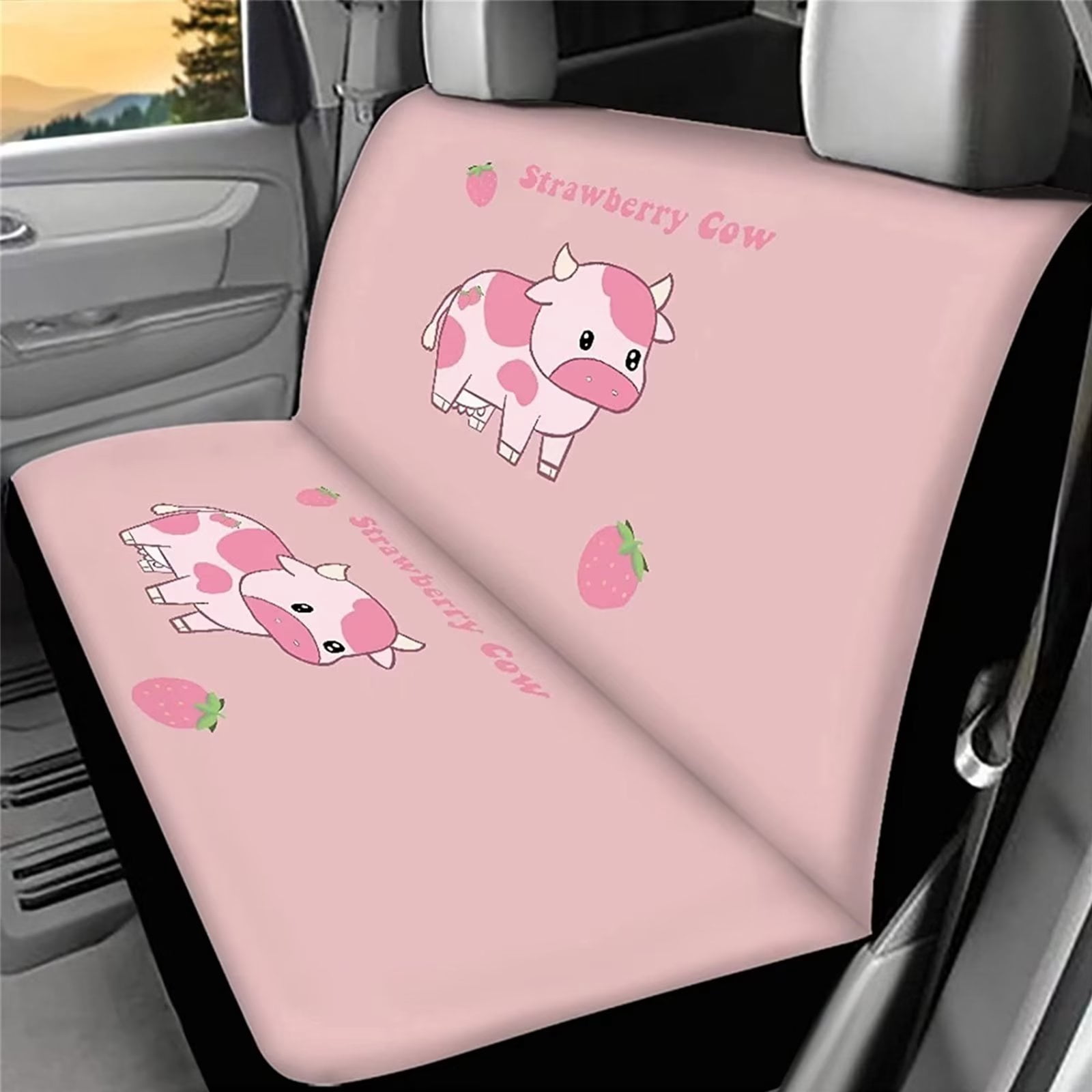 Binienty Strawberry Cow Car Seat Cover for Women Pink Car Accessories