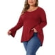 thumbnail image 4 of Blusa de túnica de mujer plus size Agnes Orinda con dobladillo alto-bajo, mangas largas de campana, cuello redondo, top casual acampanado 1X burdeos, 4 of 6