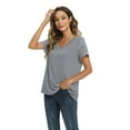 thumbnail image 4 of WBQ Women Shirts V Neck Short Sleeve Cotton Tops T-Shirt Basic Tees, 4 of 8