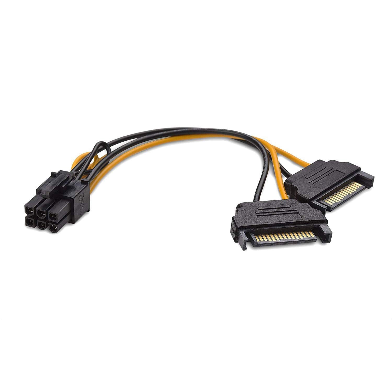 HRTGFD-6 Pin PCIe to Dual SATA 15 Pin Male Power Cable, 2X 15-Pin SATA Male to 6 Pin PCI-Express Female Video Card Power Adapter Cable (20CM/8inch)