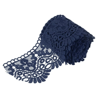 Uxcell 4 Inch Wide 5 Yard Lace Ribbon Floral Pattern Deep Blue Milk Silk Lace Trim for Sewing Making, DIY Crafts