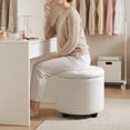 thumbnail image 3 of Upholstered Button Tufted Round Ottoman, PU Storage Ottoman Round, Removable Lid Convenient Footstools, Classic Ottoman with Storage for Vanity, Nursery Room，IvoryWhite, 3 of 10