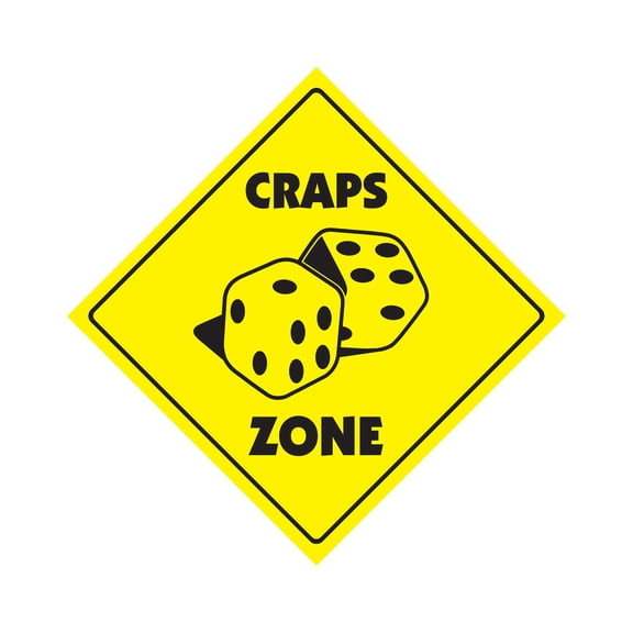 Craps Zone Crossing Sign Zone Xing | Indoor/Outdoor | 12" Tall casino game dice card room gambling gambler Vegas dealer table