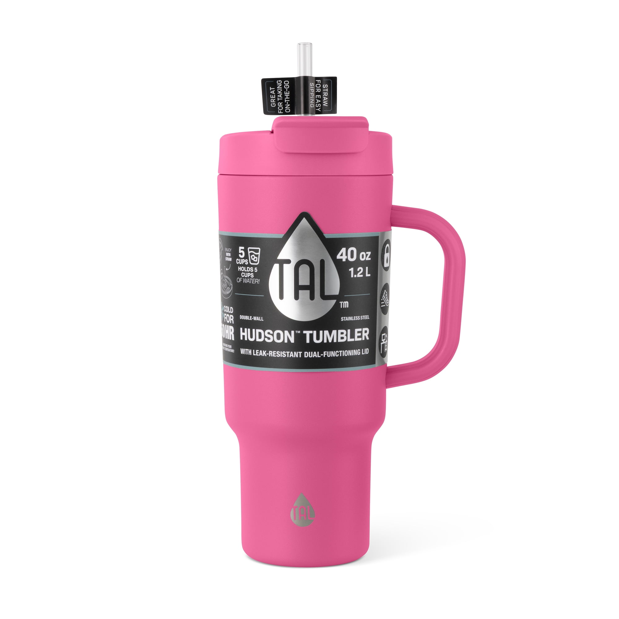 TAL Stainless Steel Hudson Tumbler with Straw 40 fl oz, Pink