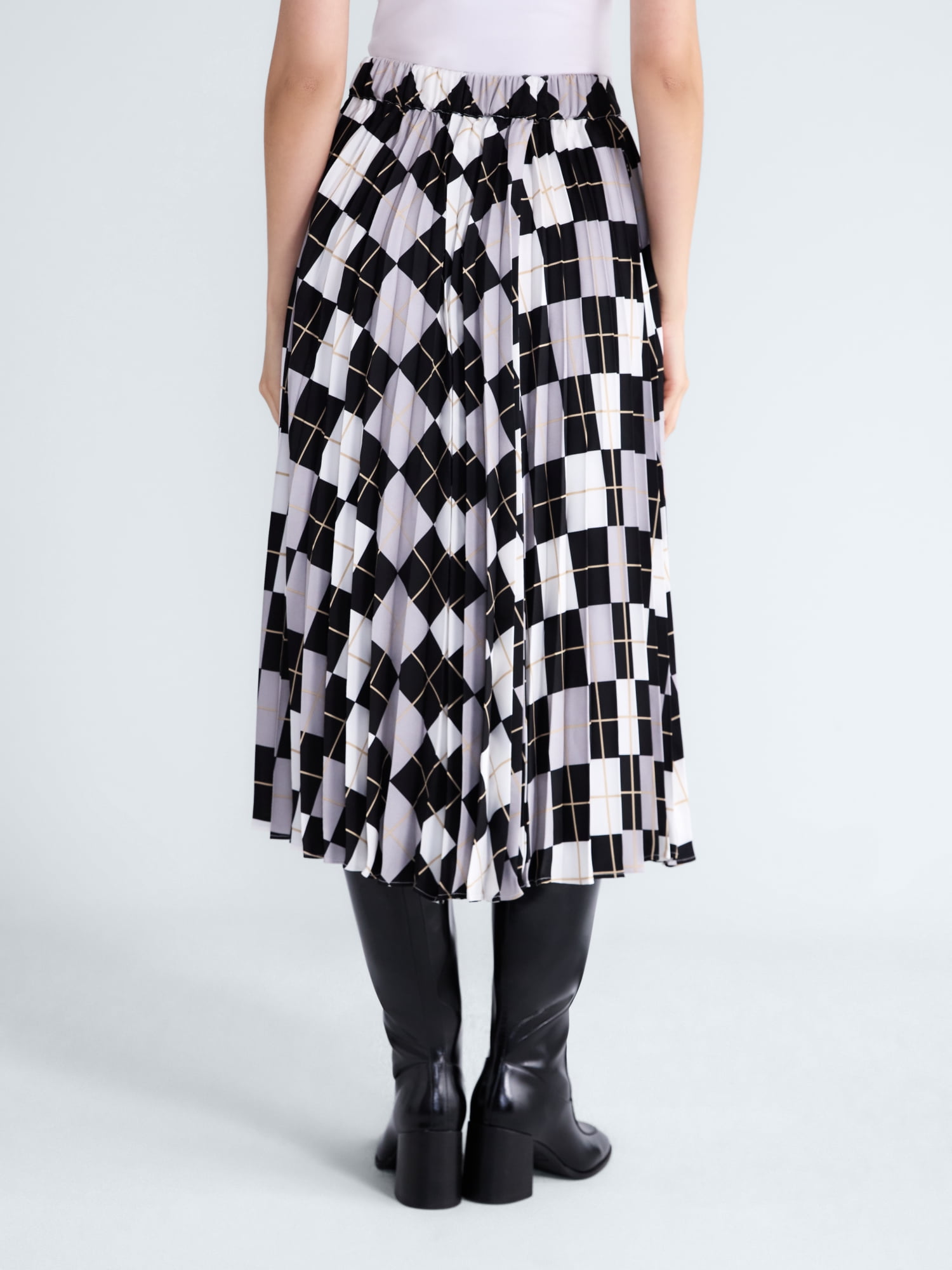 Free Assembly Women's and Women's Plus Sunburst Pleat Argyle Maxi Skirt, Sizes XS-4X
