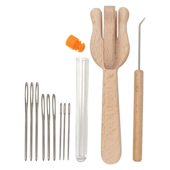 Beading Braid Adjustable Beads Knitting Crafts Tools Knitting Fork, Handle and 9 Big Eye Lucet Fork