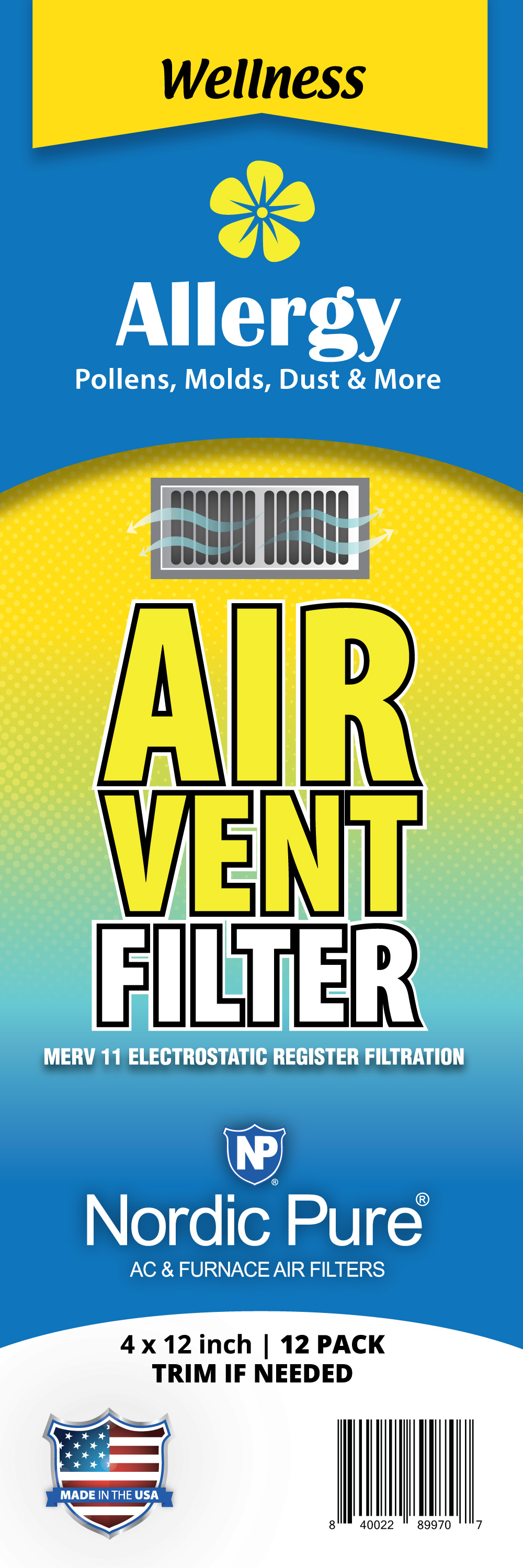 Allergy Reducing Air Vent Filters 4x12 (Register Vent Filters) 1 Pack