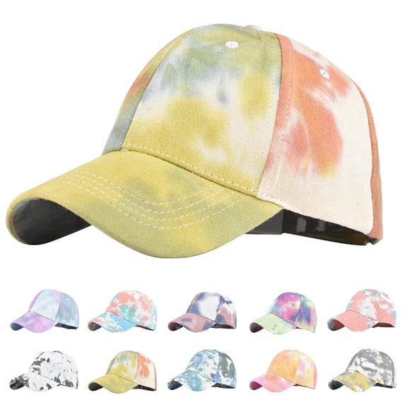 Sales 2026 Under $5 Sky Blue Trucker Hat GIJNRIUIUA Women Casual Tie Dye Printed Colorful Baseball Cap Cap Visors Fishing Hat