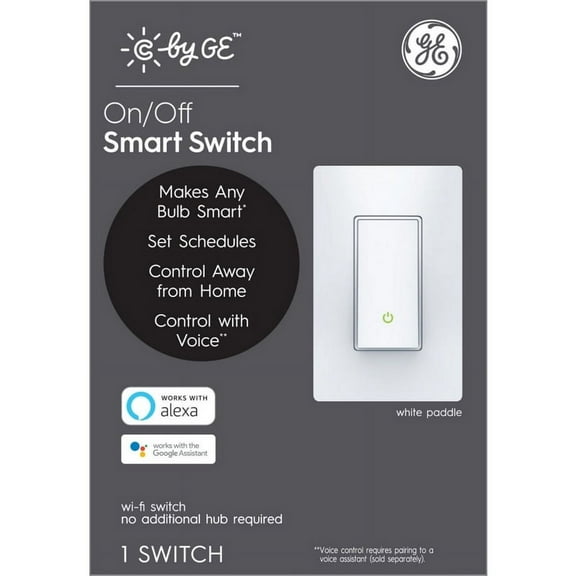 C by GE Single Pole or 3-way Smart Paddle Switch White 1 pk