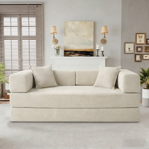 5-in-1 Folding Convertible Sofa Bed,78 Inch Oversized Corduroy Upholstered Boneless Couch, Love seat Sleeper With Pull Out Bed, Floor Sofa Modular Futon Couch For Small Apartment,Living Room Bedroom