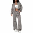 thumbnail image 2 of Mifsaly Womens Sweatsuits 2 Piece Outfit Zip Up Cropped Bomber Jacket and Wide Leg Sweatpants Fall Winter Y2K Street Workout Lounge Matching Outfits, 2 of 6