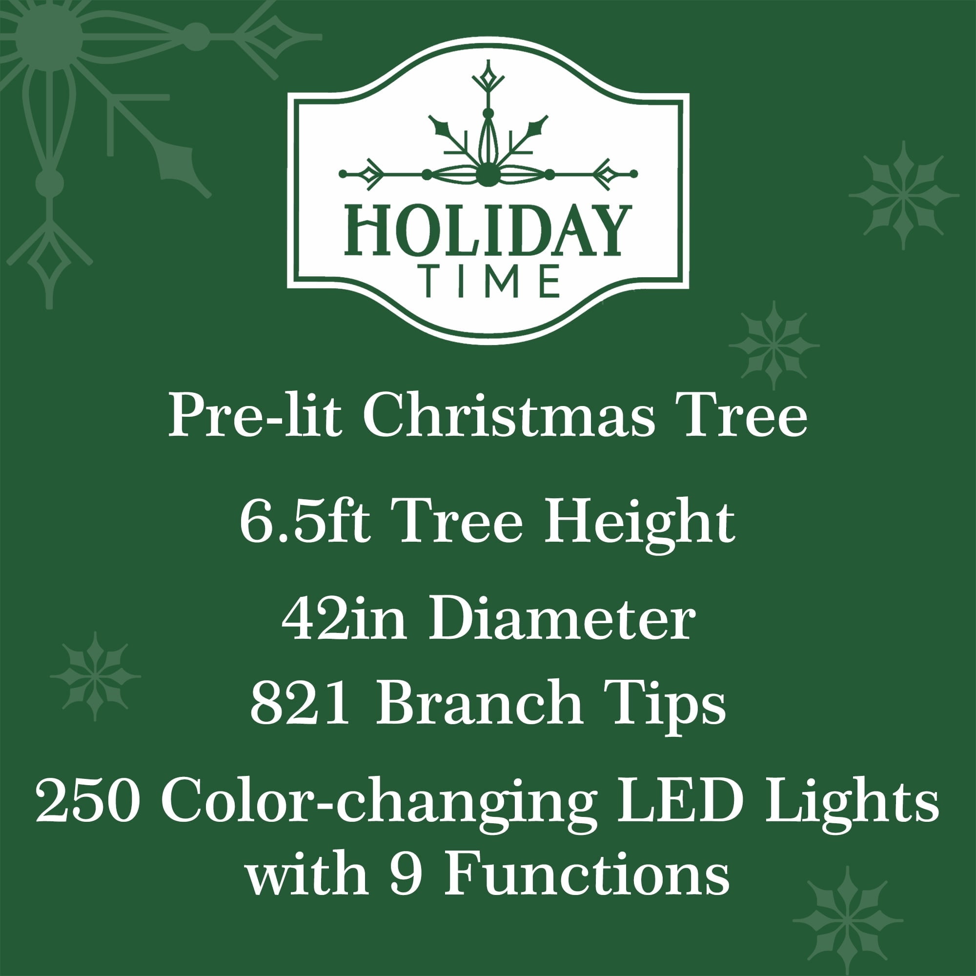 6.5' Pre-Lit Frisco Pine Snow-Flocked Green Artificial Christmas Tree with 250 Color-Changing LED Lights and Stand, by Holiday Time