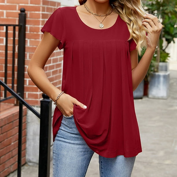 Summer Plus Size Workout Tops Women Solid Color Fashion Casual Spring And  Summer V-Neck Sleeve Ruck Blouse Tops Short-Sleeved Shirt V Neck Tshirt  Women on Clearance 
