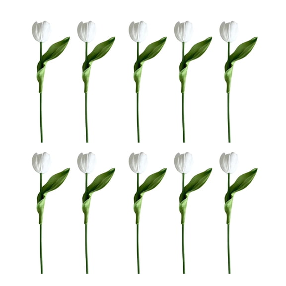 10Pcs Artificial Flowers Realistic Tulips Silk Fake Flowers Decoration, No Fade Real Touch Faux Plant Vase Filler DIY Wedding Bouquet Spring Floral Picks for Home Party, Multicolor(White,13x2")