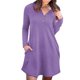 thumbnail image 1 of Vestido de mujer de manga larga con botones en la parte delantera, cuello en V, dobladillo suelto, vestido de otoño de color puro con dos bolsillos, 1 of 5