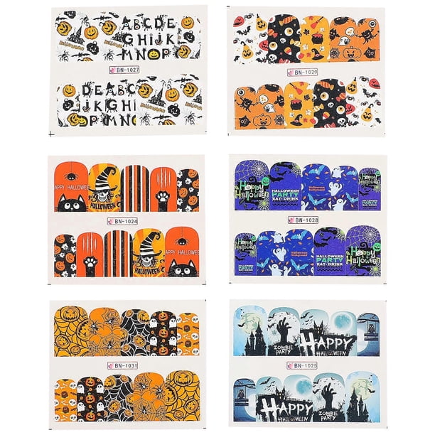 12 Sheets Halloween Nail Gel Polish Strips Fingernail Decal Toenail Stickers Mixed Style