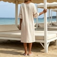 thumbnail image 5 of Ayolanni Cotton Summer Dresses for Women 2026 Short Sleeve Flutter Sleeve V-Neck Solid Maxi A-Line Dress Elegant Casual Hollow Out Flare Vacation Sundress Beige L, 5 of 7