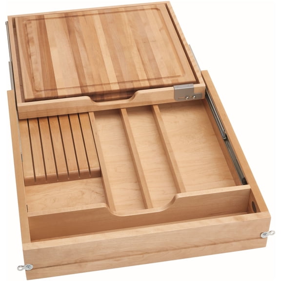 Rev-A-Shelf 4KCB-24HSC-1 Wood Classics 21" Kitchen Two Tier Knife / Cutlery Organizer And