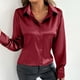 thumbnail image 4 of Sudadera con capucha extragrande,Blusa de manga larga para mujer, cuello vuelto, botones delanteros, poliéster spandex satinado, plisada, informal, para estar en casa, sopatenor, 4 of 8