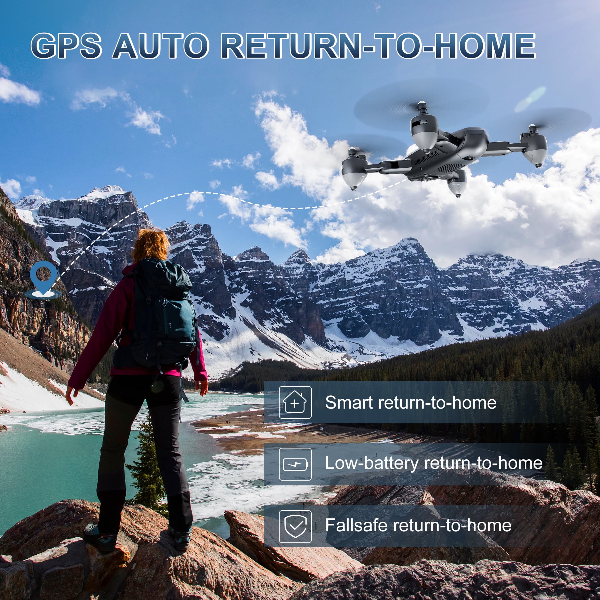 Wefone JY01 GPS Foldable Drone with 4K Camera for Adults, Optical Flow Sensor, 2 Batteries, Black