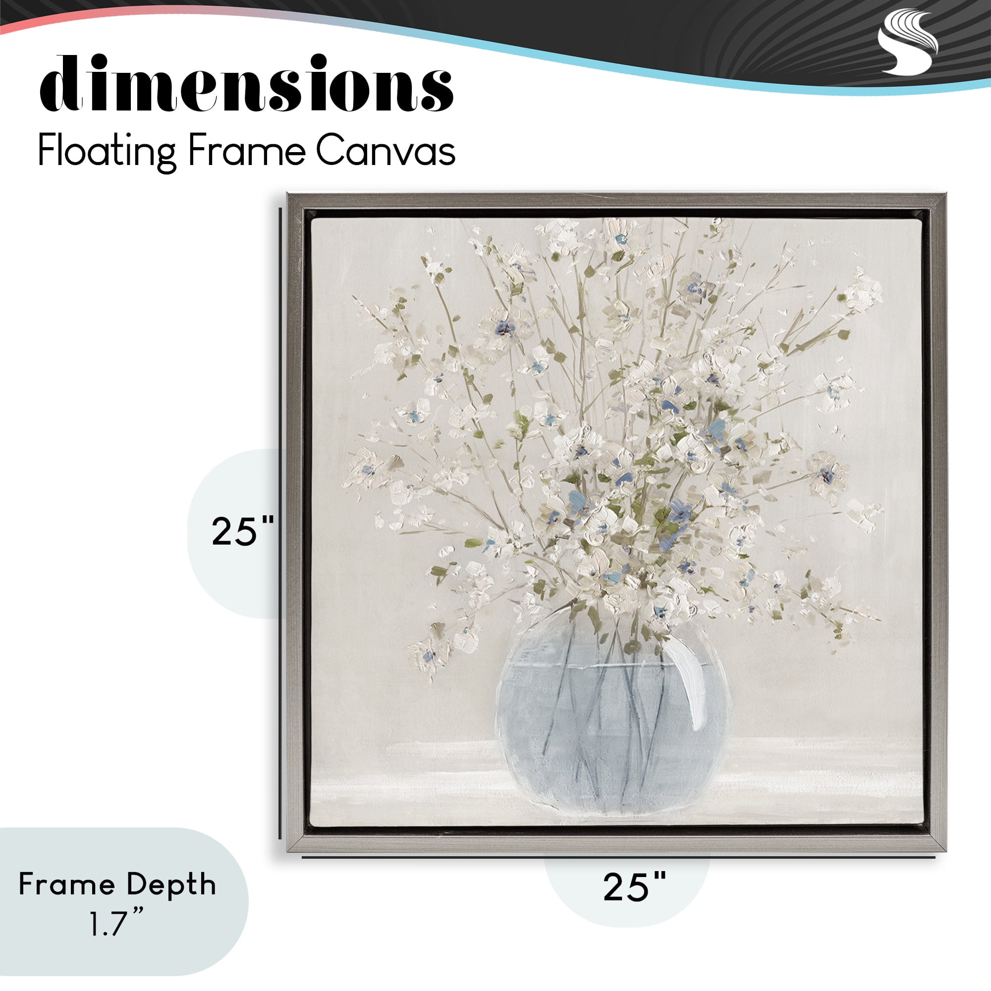Stupell Industries Subtle Glass Vase Bouquet Gray Framed Floater Canvas Wall Art, design by Carol Robinson