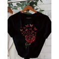 thumbnail image 2 of Women's Vintage Butterfly & Floral Print Crew Neck T-Shirt - Casual Short Sleeve, Black Polyester, Machine Washable, Ideal for Spring/Summer, 2 of 7