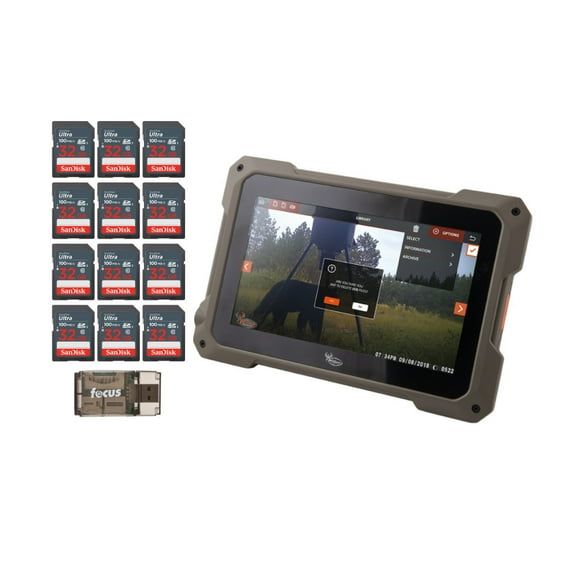 Wildgame Innovation 7-Inch HD Backlit TFT Touchscreen Trail Pad Tablet Bundle with Card Reader, and 32GB Ultra SDHC UHS-I Memory Card (12-Pack) (14 Items)