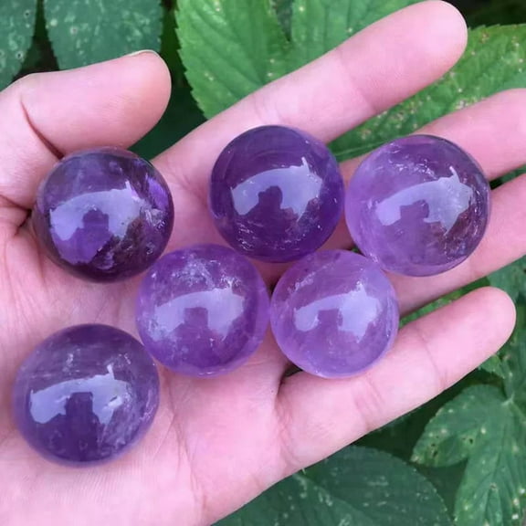 EOEMY 5Pcs 35mm Raw Natural Amethyst Ball Quartz Crystal Sphere Energy Decor W/ Stand