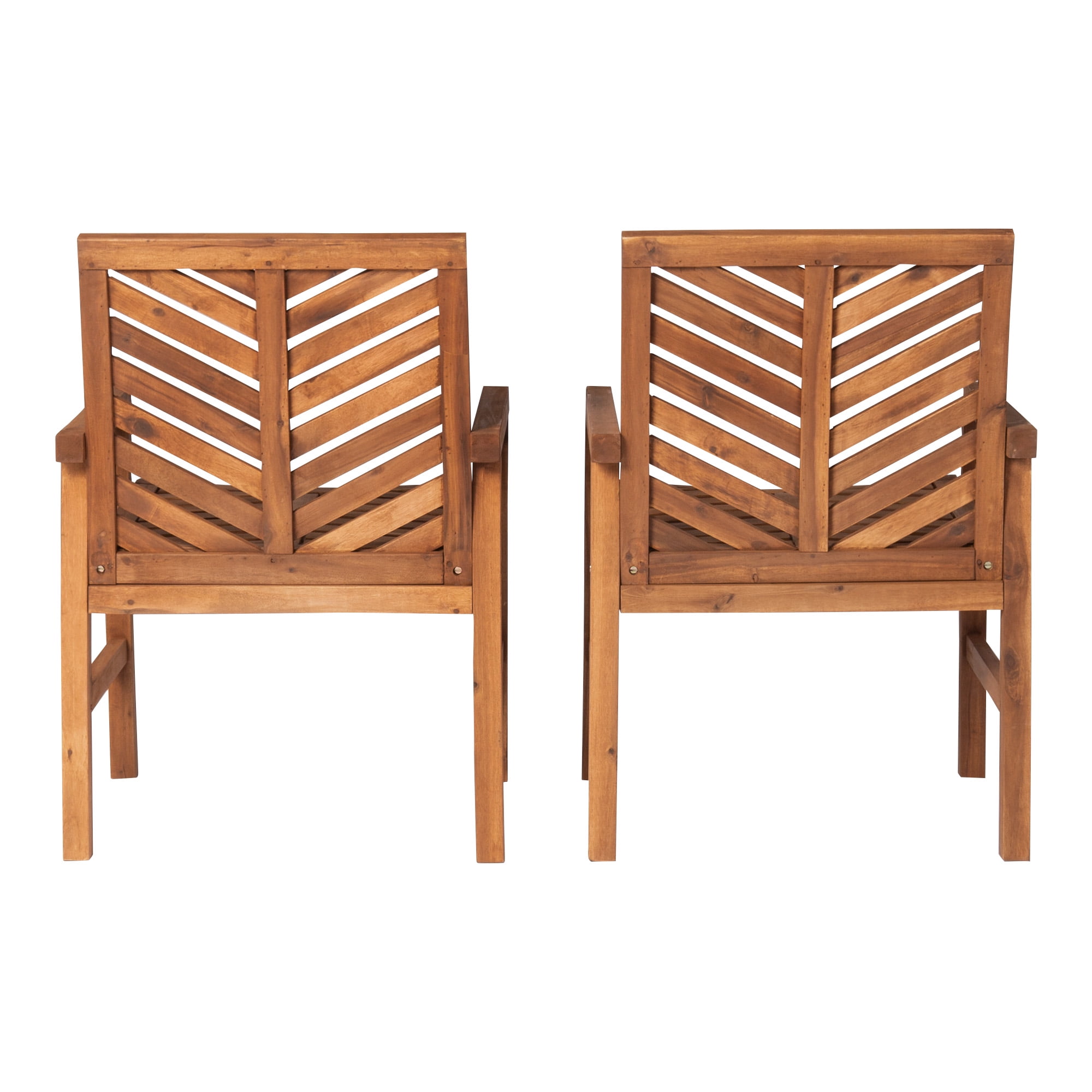 Walker Edison Solid Acacia Wood Chevron Outdoor Chair, 2pk - Brown