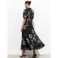 thumbnail image 4 of Black Floral Maxi Dress With Puff Sleeve, Pleated High Neck Chiffon For Spring Summer, 4 of 6