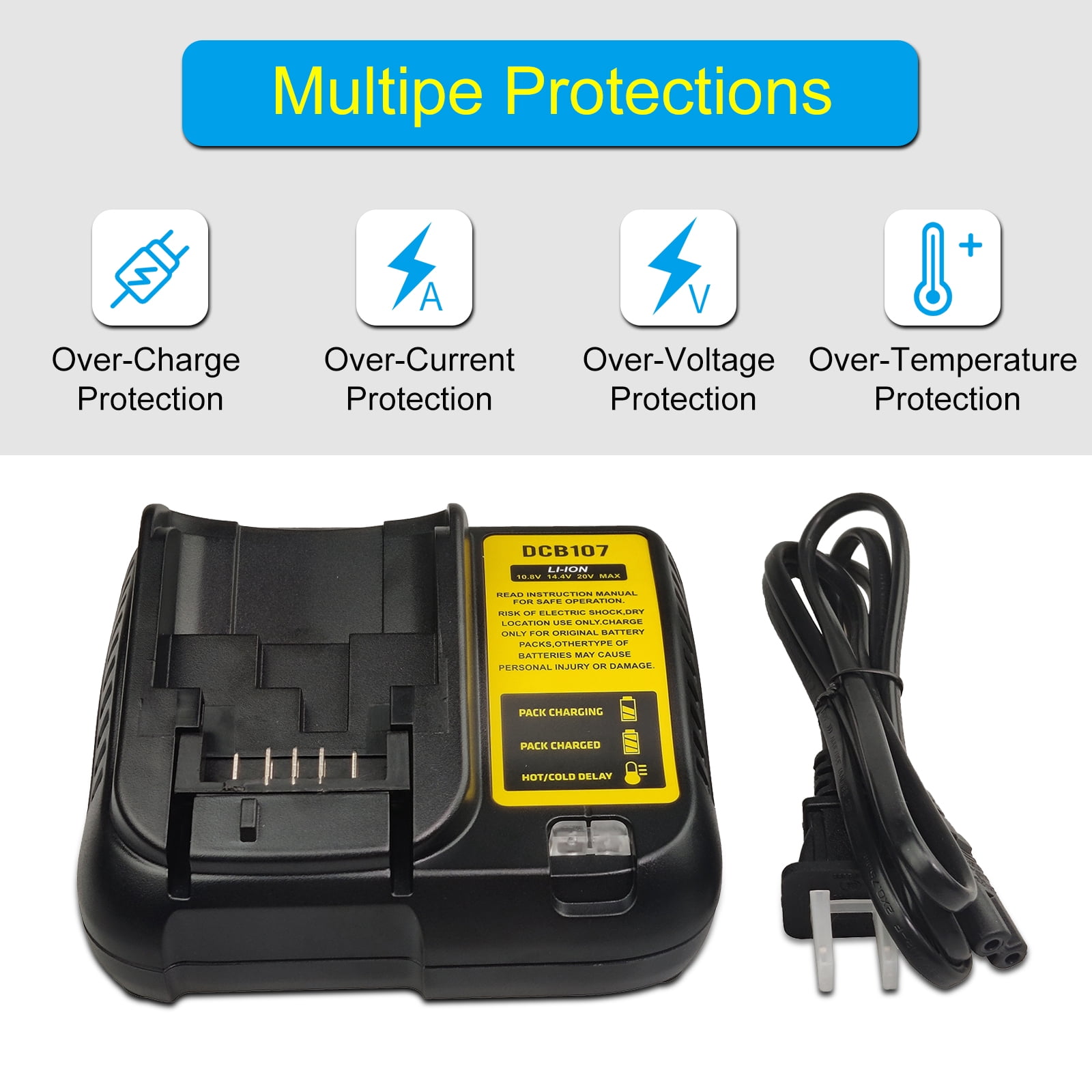 DCB105 Rapid Battery Charger Compatible with Dewalt 12V/20V Max Lithium-ion Battery DCB206 DCB204 DCB200-2 Replacement for DCB101 DCB105 DCB112 DCB115 Battery Charger