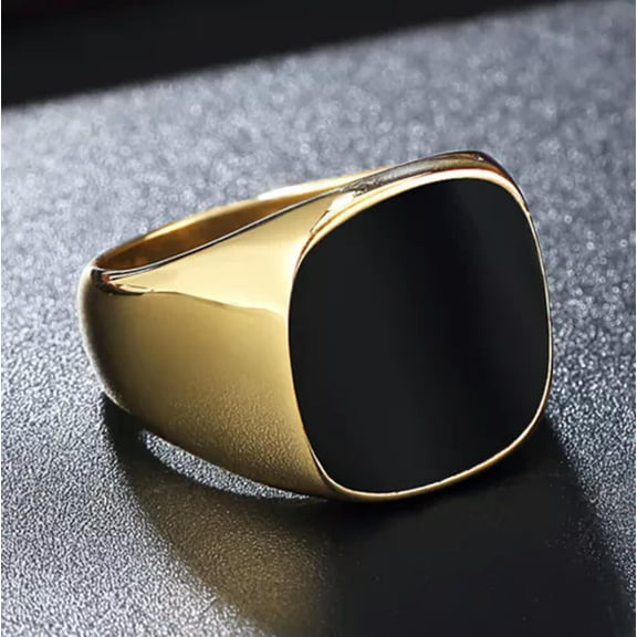 QQTDFG Mens Square Signet Ring Stainless Steel Pinky Thumb for Dad Father Gift for Him-Gold-12