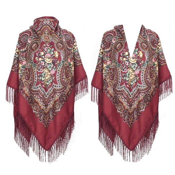 HJYCHN Extra Large 160cm Square Scarf with Printed Tassel Design for Autumn and Spring Seasons Wine One Size