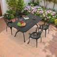 thumbnail image 6 of Hzzkey 5-Piece Black Cast Aluminum Outdoor Dining Set, Rectangular Table, Beige Cushions, Umbrella Hole for Patio/Garden, 6 of 10