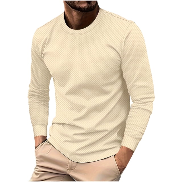 FAIWAD Mens Long Sleeve Tops Round Neck Basic Pullover Tops Classic Solid Color Lightweight Blouse Tops