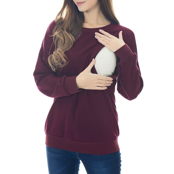 Fleece Maternity Nursing Tops Sweatshirt Long Sleeve Breastfeeding Shirts Clothes for Women
