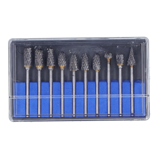 10 piezas Juego de cabezales de amoladora de carburo de tungsteno con lima rotatoria para carpintería, corte doble, plata (caja azul)