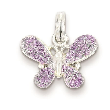 Sterling Silver Purple Enamel Polished Butterfly Polished & Solid Charm Pendant