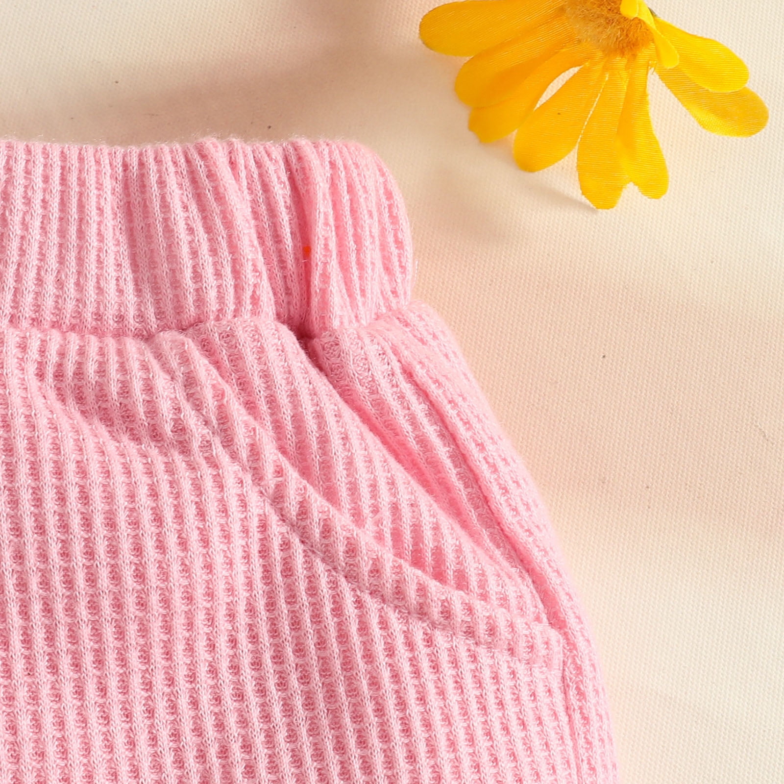 Faraee 0-3 Years Toddler Baby Girl Summer Clothes Ribbed Waffle 2 Piece Outfits Tassel Hem Tank Tops Drawstring Shorts Clothing Set Pink