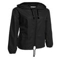 thumbnail image 3 of Women Packable Rain Jacket Outdoor Waterproof Solid Hooded Windbreaker with Adjustable Drawstring Blue M, 3 of 6