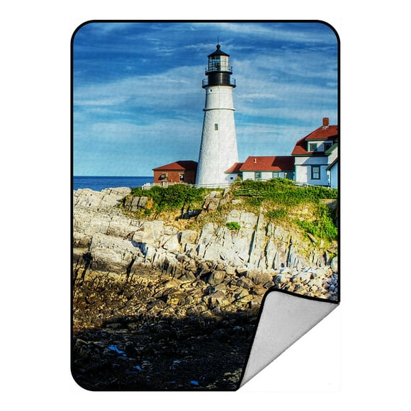 EREHome Lighthouse of the Beach Blanket Crystal Velvet Front and Lambswool Sherpa Fleece Back Throw Blanket 58x80inches