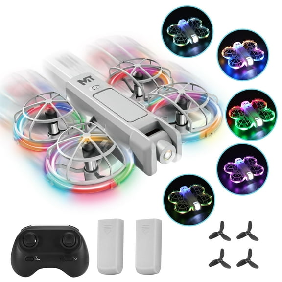 ToyM Mini Drone for Kids, Beginner-Friendly Quadcopter with 20 Colorful LED Light Modes, 3D Flips, Headless Mode, Propeller Guards, 2 Rechargeable Batteries