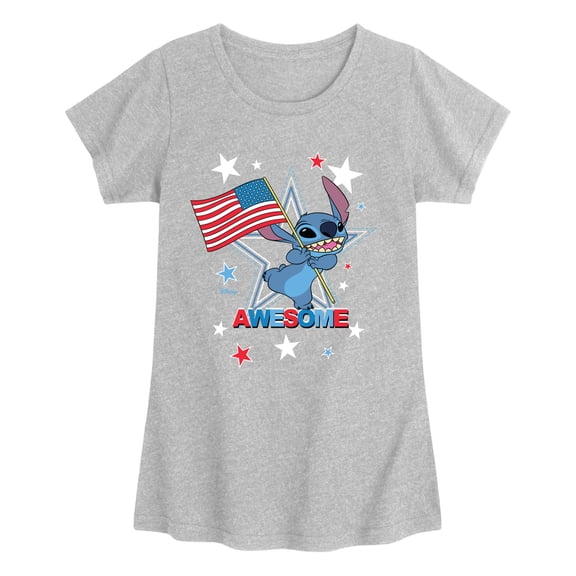 Lilo & Stitch - Awesome Stitch USA Girls' Fitted Short Sleeve Graphic T-Shirt