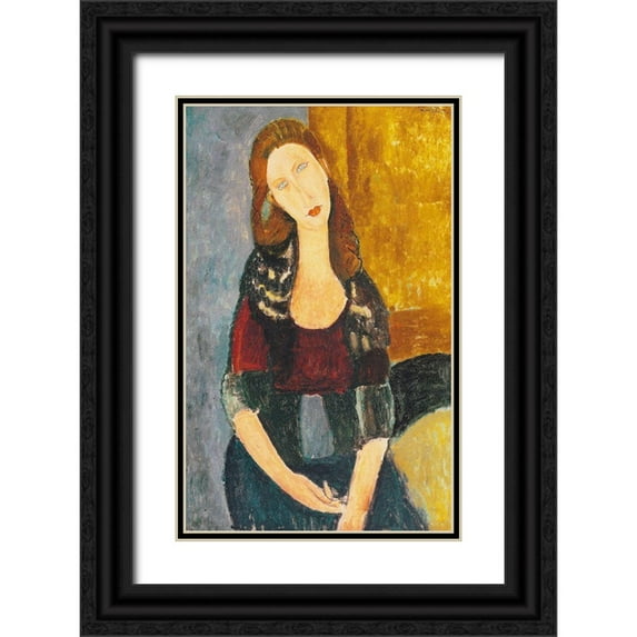 Modigliani, Amedeo 10x14 Black Ornate Wood Framed with Double Matting Museum Art Print Titled - Jeanne Hebuterne, sitzend
