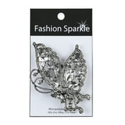 Belagio Rhinestone Butterfly Brooch, Locking Bar Clasp, Silver and Crystal, 1 Piece