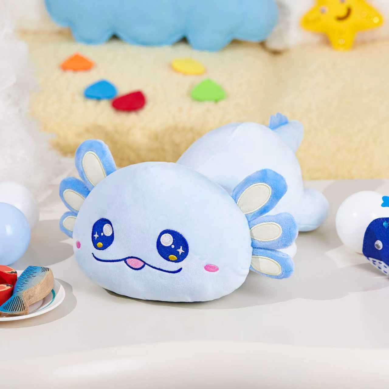 Houwsbaby 12'' Blue Axolotl Plush Pillow,Cute Relaxing Pose Axolotl Stuffed Animal,Plushie Squishy Toy Birthday Christmas Halloween Hoilday Ideal Gift for Toddler Kids Boys Girls