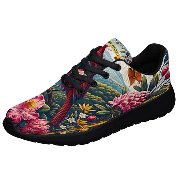WeStVirginia Cardinal and Rhododendron Flower Shoes Sneakers Black Size 3.5