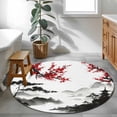 thumbnail image 3 of Small Round Rug 3Ft Washable Non-Slip, Chinese Mountain Circle Area Rugs for Living Room Bedroom, Landscape Painting Red Plum Flowers Indoor Floor Mats Carpet Runner for Home Decor, 3 of 8