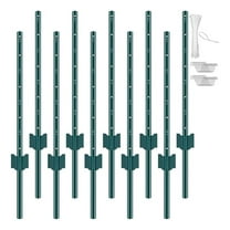 3 Feet Fence Post, 10 Pack U-Channel Heavy Duty Metal Fence Posts with 20 Zip Ties & 20 Clips, Sturdy Steel Fence Stakes for Garden Yard, Lawn, Farms and Outdoor Wire Fencing, Green